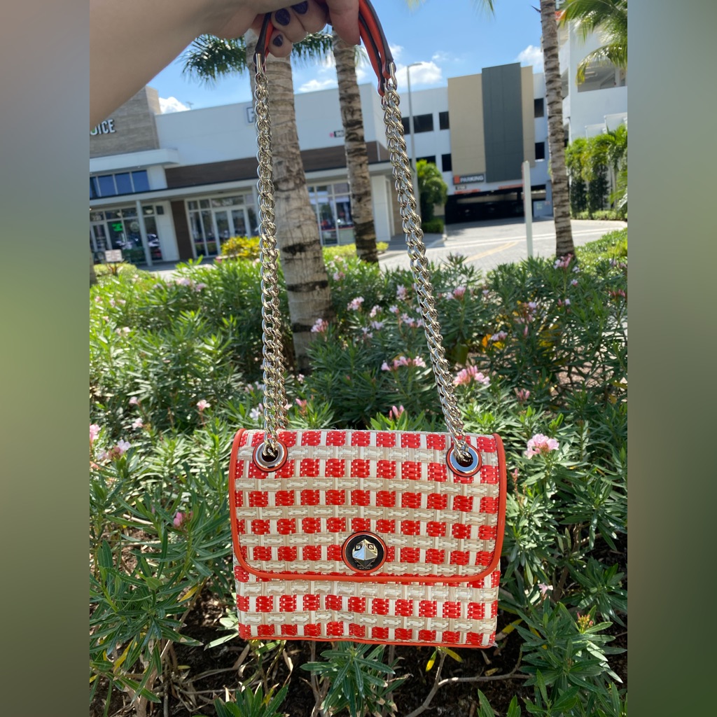 Kate Spade Tweed & Orange Leather Twist Lock Convertible Crossbody Shoulder Bag